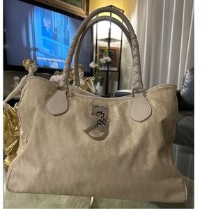 Christian Dior Cream Leather and Canvas Diorissimo Trotter Bag